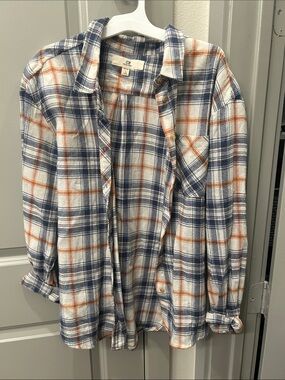 Thread & Supply Blue and Orange Plaid Button-Down Shirt